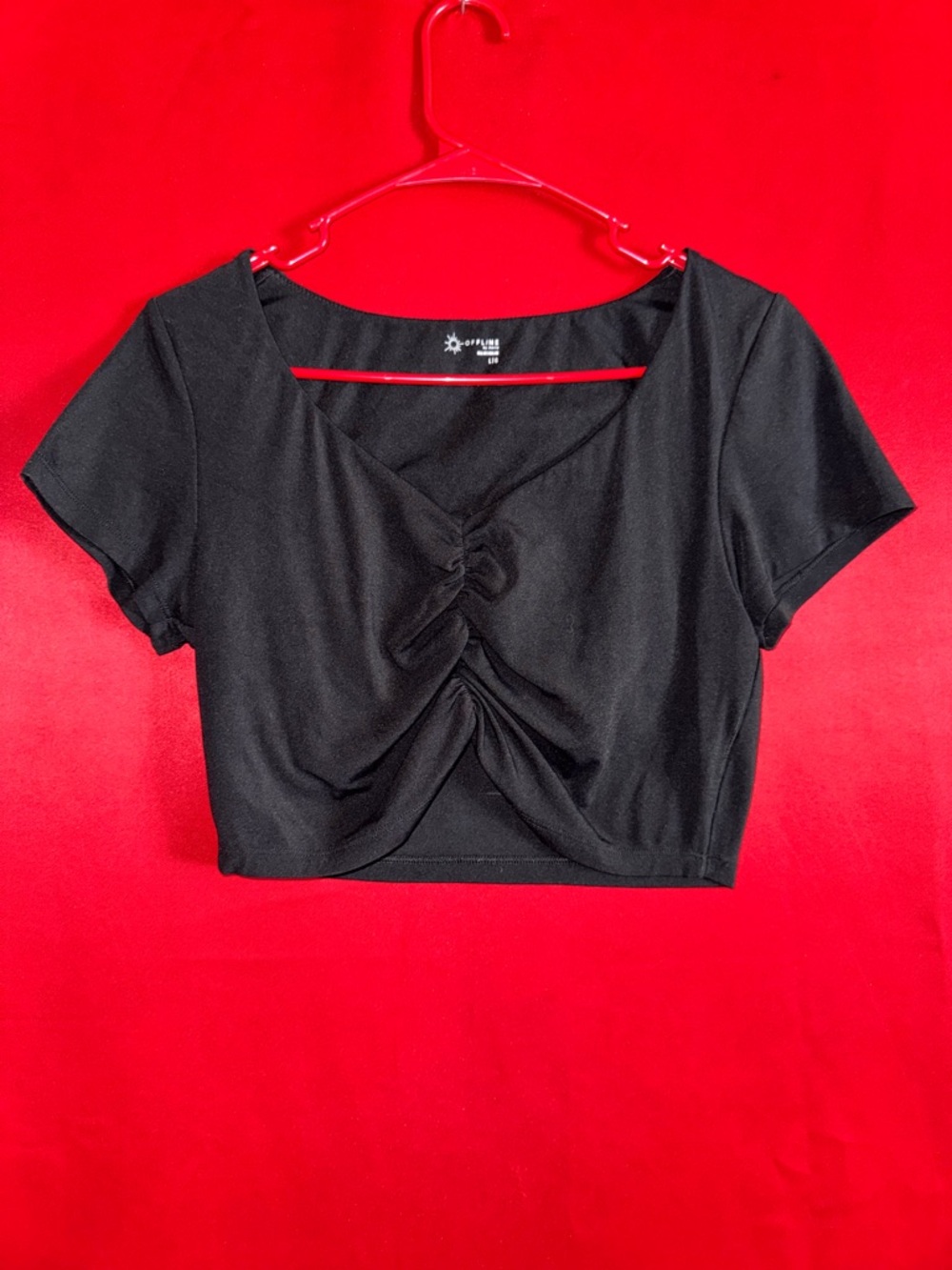 #396-Offline By Aerie Black Ruched Front Crop Top Size Large